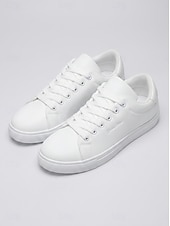 cheap Men-Men's White Music Festival Sneakers - Lightweight Comfort Lace-Up Casual Shoes - Minimalist Low-Top Footwear for Concerts, Outdoor Events, Travel and Everyday Leisure