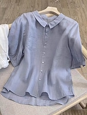  Women's Shirt Solid Color Elegant Vacation Daily Short Sleeve Long Tops Casual Daily Holiday Blue Pink Green Light Grey Dark Gray Summer Spring