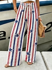cheap Independence Day Bottoms-Women's Wide Leg Chinos Casual Pants Pants Trousers Vacation Fashion Basic Full Length Mid WaistPantsAmerican Independence Day American Flag Pocket Elastic Waist Print Comfy Comfort Breathability