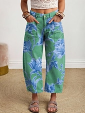  Mujer Perneras anchas pantalones Pantalones Cortos Vacaciones Vintage Casual Hasta el Tobillo Alta cintura Floral Graphic Estampado Confortable Comodidad Transpirabilidad Rígido Diario Exterior Calle