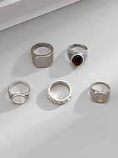 levne Pánské šperky-Pánská sada prstenů v boho stylu - 5dílná sada geometrických prstenů ze stříbrné slitiny s umělými drahokamy, etnické stohovatelné kloubní prsteny na cesty, dovolenou, běžné nošení &amp;gotický šperk jako