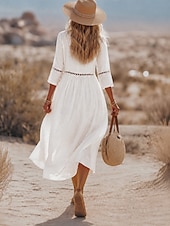  Per donna Abito Midi Abito a trapezio Casual Quotidiano Spiaggia Feste Vestibilità comoda Semplice Manica 3/4 Scollo a V Nero Bianco Giallo Verde Estate Primavera