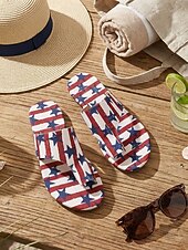  Women's Patriotic USA 250th Anniversary Shoes - American Flag Stars & Stripes Flat Sandals for 4th of July, Memorial Day & Summer BBQ Party