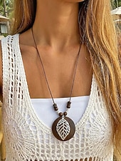 voordelige Dames ketting-Dames boho lange hangerketting - vintage hout &amp;Truienketting van legeringskralen met bladmotief &amp;Levensboom bedeltjes voor een zomervakantie aan het strand, of als casual kleding voor elke dag.