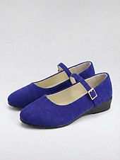 baratos Sapatilhas de mulher-Sapatilhas Mary Jane femininas roxas - sapatos de camurça sintética com tira ajustável, calçados casuais leves para o trabalho e viagens. &amp;uso diário