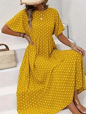 preiswerte Einfaches Kleid-Damen Midikleid Freizeitkleid T-Shirt-Kleid A Linie Kleid Elegant Mode Modern Outdoor Urlaub Ausgehen Normale Passform Tupfen Kurzarm Rundhalsausschnitt Blau Gelb Rosa Grün Sommer Frühling