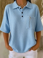  Dame Vaffel T-skjorte T skjorte Poloskjorter Vaffelstrikkede topper Lomme عادي Mote Stilfull Klassisk Kortermet Polokrage Vanlige topper Avslappet Daglig Strand Blå Svart Hvit Rød Oransje Sommer Vår