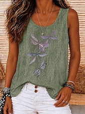 cheap Graphic Tank-Women's Cold Shoulder Tops Summer Tops Tank Floral Graphic Bohemia Vintage Tropical Sleeveless Crew Neck Round Neck Long Tops Casual Blue Green Dark Gray Summer Spring