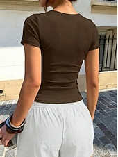 economico T-shirt semplice-Per donna Maglietta Patchwork Taglio A coste Elegante Moda Manica Corta Asimmetrico Top Regolari Casuale Quotidiano Uscire Blu Nero Bianco Blu marino Marrone Estate Primavera