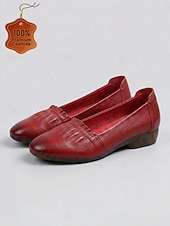 preiswerte Ballerinas für Damen-Burgunderrote Ballerinas aus echtem Leder für Damen – bequeme Slipper zum Hineinschlüpfen, ideal zum Spazierengehen, Reisen und für den Business-Casual-Look. &amp;Alltagskleidung
