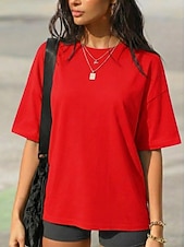 economico T-shirt semplice-Per donna 100% cotone Maglietta Tinta unica Elegante Casual Manica Corta Girocollo Top Regolari Quotidiano Sportivo Uscire Cachi Rosa intenso Verde primavera Nero Bianco Estate Primavera