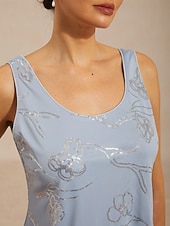 billiga Blusdräkter för kvinnor-Dam Jakke Dressiga toppar Tvillingset Paljetter Blommig Elegant 3/4 ärm Kraghalsband Vanliga toppar Festkvällskläder Högtidskläder Cocktailklädsel Dammig blå Sommar Vår Höst
