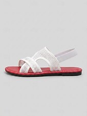 abordables Sandalias Planas-Sandalias planas de malla transpirable para mujer: zapatos de punta abierta con tiras cruzadas y cordones elásticos en la parte trasera, sandalias ligeras sin cordones para la playa, uso casual de