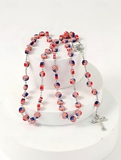  Halsband med kors i amerikanskt flagga för kvinnor - patriotiskt långt hänge med röda vita blå pärlor för amerikanskt 250-årsjubileum, självständighetsdagen och religiösa evenemang &smycken för