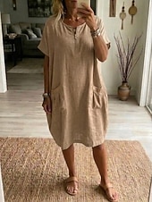  Mujer Mini vestido Vestido de una línea Vestido de verano Vacaciones Casual Boho Diario Festivos Vestido de verano Holgado Plano Media Manga Cuello Barco Azul Piscina Amarillo Marrón claro Naranja