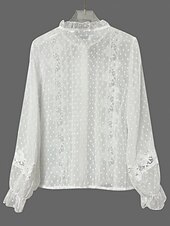 cheap Plain Blouses-Women's Blouse Buttons Plain Fashion Stylish Casual Long Sleeve Stand Collar Regular Tops Casual Daily Going out White Summer Spring
