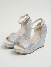 cheap Wedge Sandals-Women's Sky Blue Glitter Wedge Sandals - Sparkly Open Toe Platform Heels with Ankle Strap for Island Vacation, Beach Resort Wear &amp; Summer Party