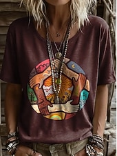  Jour de l'Indépendance Américaine Femmes T-shirt Imprimé Graphique Plantes ancien Élégant Classique Manche Courte Col ras du cou Hauts Réguliers Occasionnel Quotidien Bleu Marron Vert Été Printemps