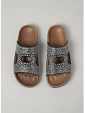 cheap Slide Sandals-Women's Rhinestone Comfortable Slide Sandals, Casual Black Slides for Country Leisure &amp; Beach Relaxation