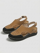 voordelige Sleehaksandalen-Damessandalen met gesloten neus in twee kleuren - comfortabele wedgehakken met uitgesneden details en geperforeerde bloemenaccenten. &amp;Verstelbare enkelgesp, ademende casual sandalen voor dagelijks