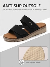 abordables Sandalias Cómodas-Sandalias negras cómodas para mujer con soporte para el arco del pie - correa ajustable en ancho. Sandalias cómodas para todo el día con suela antideslizante para caminar y viajar. &amp;ropa informal