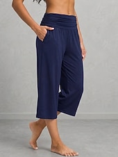cheap Wide Leg &amp; High Waisted-Women's Wide Leg Vacation Sport Lounge Pants Calf-Length High Waist Comfortable Micro-elastic Vacation Formal Blue Light Gray rice white Black Summer Spring