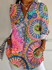ieftine Bluze Art&amp;Design-Pentru femei Cămașă Nasturi Imprimeu Grafic Geometric Elegant Epocă Zilnic Manșon Lung Guler Cămașă Topuri obișnuite Casual Zilnic Muncă Roz Îmbujorat Vară Primăvară Toamnă