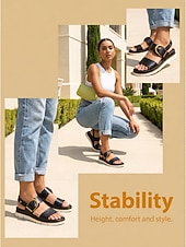 economico Sandali Comodi-Sandali comodi da donna neri con supporto per l'arco plantare - sandali leggeri con cinturino e fibbia, comodi per tutto il giorno, con suola antiscivolo, ideali per camminare e viaggiare.