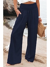 preiswerte Gerade geschnittene Hose-Damen Weites Bein Urlaub Stilvoll Volle Länge Hohe Taille Plissiert Komfort Dehnbar Täglich Strand Violett Marineblau Khaki Schwarz Sommer Frühling Lässiger Schnitt