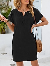 cheap Plain Dress-Women's Mini Dress Shift Dress Summer Dress Casual Daily Loose Fit Plain Short Sleeve V Neck Blue Navy Black Wine Summer