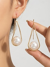 abordables Pendiente de mujer-Pendientes de mujer de aleación con forma de gota de agua y perlas de imitación, diseño elegante y minimalista para uso diario, negocios, vacaciones y ocasiones semiformales.