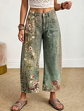  Mujer Perneras anchas pantalones Pantalones Cortos Vacaciones Vintage Casual Hasta el Tobillo Alta cintura Floral Graphic Estampado Confortable Comodidad Transpirabilidad Rígido Diario Exterior Calle