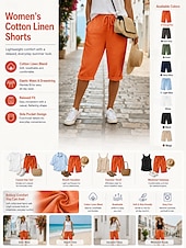 economico Fondi-pantaloncini da donna in lino pantaloni capri chino pantaloncini estivi abbigliamento casual da vacanza lunghezza al ginocchio vita media tinta unita coulisse tasca comodi traspiranti anelastici quotidiani all'aperto strada