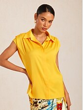 cheap Blouses &amp; Shirts-Silky Satin Sleeveless Wide Shoulder Top