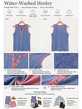 abordables Réservoir Simple-Femmes Coton lavé 100% Coton Débardeur caraco Patchwork Boutons ancien Sans manches Hauts Réguliers Bleu Été Printemps