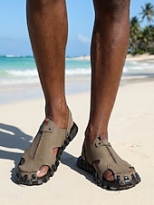 voordelige Heren-Grijze herensandalen, verstelbaar, comfortabel, geschikt voor zomerse wandelingen, strandvakanties, uitstapjes naar de kust, ontspanning aan zee en outdooractiviteiten tijdens de vakantie.