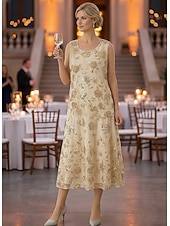 preiswerte Mamas Kleidersets-Zweiteilig A-Linie Knöchellänge Tee-Länge Kleid für Hochzeitsgäste Brautmutterkleid Ärmellos Langarm Rundausschnitt Elegant luxuriös Glanz &amp; Glamour Formell Hochzeitsgast Chiffon Paillettenbesetzt mit
