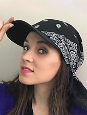 economico Cappelli da donna-Cappello da baseball da donna con bandana, traspirante, in poliestere, con laccetti posteriori, ideale come cappello da sole, con stampa paisley, perfetto per vacanze estive al mare, equitazione,