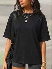 economico T-shirt semplice-Per donna 100% cotone Maglietta Tinta unica Elegante Casual Manica Corta Girocollo Top Regolari Quotidiano Sportivo Uscire Cachi Rosa intenso Verde primavera Nero Bianco Estate Primavera