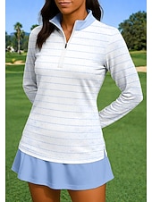 baratos Camisa Feminina-Mulheres Riscas Camisa Esportiva Camisa de tênis Top de tênis Manga Longa Zíper Floral Pullover UPF50+ Resistente a UV Elasticidade Alta Pavio Humido Respirável Voleibal Tênis Golfe Gola Alta Gola