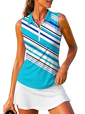 abordables Camisa de Mujer-Mujer Geométrico Rayas Tops Camisa deportiva Camisas de polo Camiseta de tenis Sin Mangas Cremallera Floral UPF50+ Resistente a los rayos UV Alta elasticidad Dispersor de humedad Transpirable Tenis