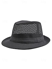 baratos Chapéus Masculinos-Chapéu fedora masculino em poliéster respirável com tela – multicolorido, leve e perfeito para o verão, férias na praia, uso casual diário e atividades ao ar livre.