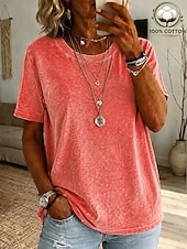  T-shirt femme softfade™ 100 % coton, style vintage, délavé, manches courtes, col rond, coupe classique, bleu.