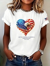  American Independence Day Women's T Shirt Print Graphic Flag Letter Vintage Fashion Stylish Short Sleeve Crew Neck Round Neck Regular Tops Casual Daily Weekend Black White White 2 Summer Spring Fall