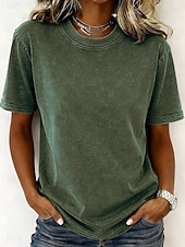  Women's 100% Cotton T Shirt Shirt Vintage Washed Tops Tee Top Plain Vintage Fashion Stylish Short Sleeve Crew Neck Regular Tops Daily Going out Weekend Blue Black Purple Fuchsia Orange