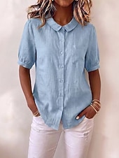  Pentru femei Cămașă Culoare solidă Elegant Zilnic Casual Manșon scurt Gulerul Peter Pan Topuri lungi Casual Zilnic Concediu Albastru piscină Verde salvie Roz Îmbujorat Trifoi Gri Vară Primăvară