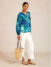 cheap Blouses &amp; Shirts-Abstract Floral Chiffon Crop Top