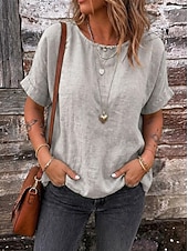 cheap Plain tee-Women's Tee Top Solid Color Vintage Stylish Casual Short Sleeve Boat Neck Regular Tops Daily Going out Vacation Wear Khaki Navy Blue Olive Mint Green Dark Green Summer Spring