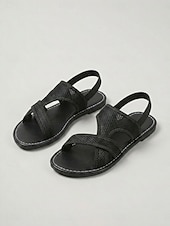 abordables Sandalias Planas-Sandalias planas de malla transpirable para mujer: zapatos de punta abierta con tiras cruzadas y cordones elásticos en la parte trasera, sandalias ligeras sin cordones para la playa, uso casual de