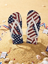 ieftine Pantofi de damă-Șlapi patriotici pentru femei cu steagul american – sandale ușoare de plajă pentru Ziua Independenței, sărbătoarea SUA, vacanță la plajă &amp;călătorii de vară